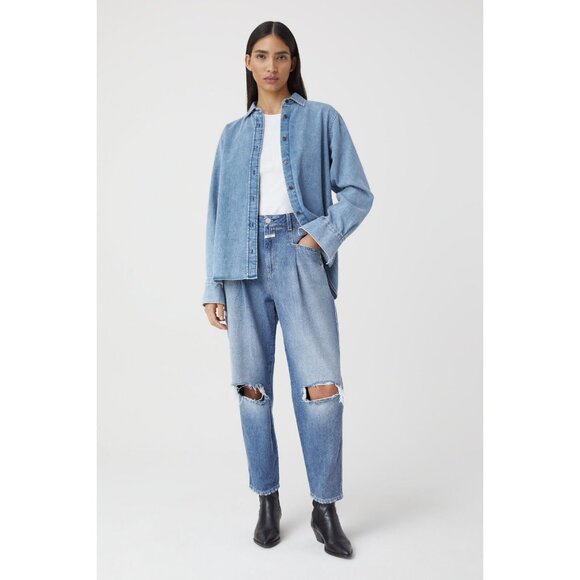 🆕 CLOSED Pearl High Rise Distressed Tapered Denim Jeans Blue 31 - Picture 5 of 16